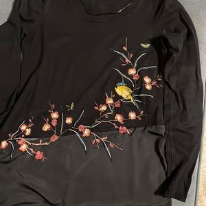 INC black blouse with embroidered flowers, size extra-small